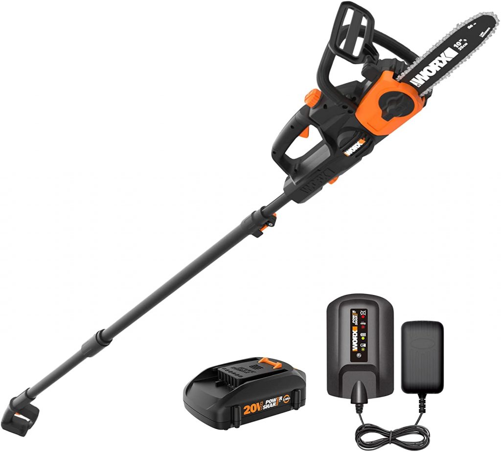 Worx WG323 20V Power Share 10 Cordless Pole Chain Saw with Auto Tension Battery & Charger Included
